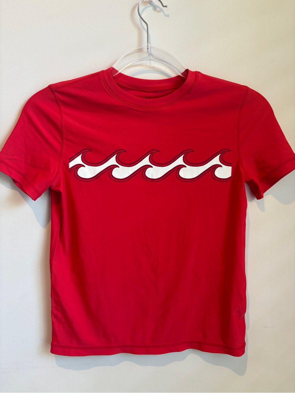 GAP Boys Red Swim Shirt White Wave Graphic (M)